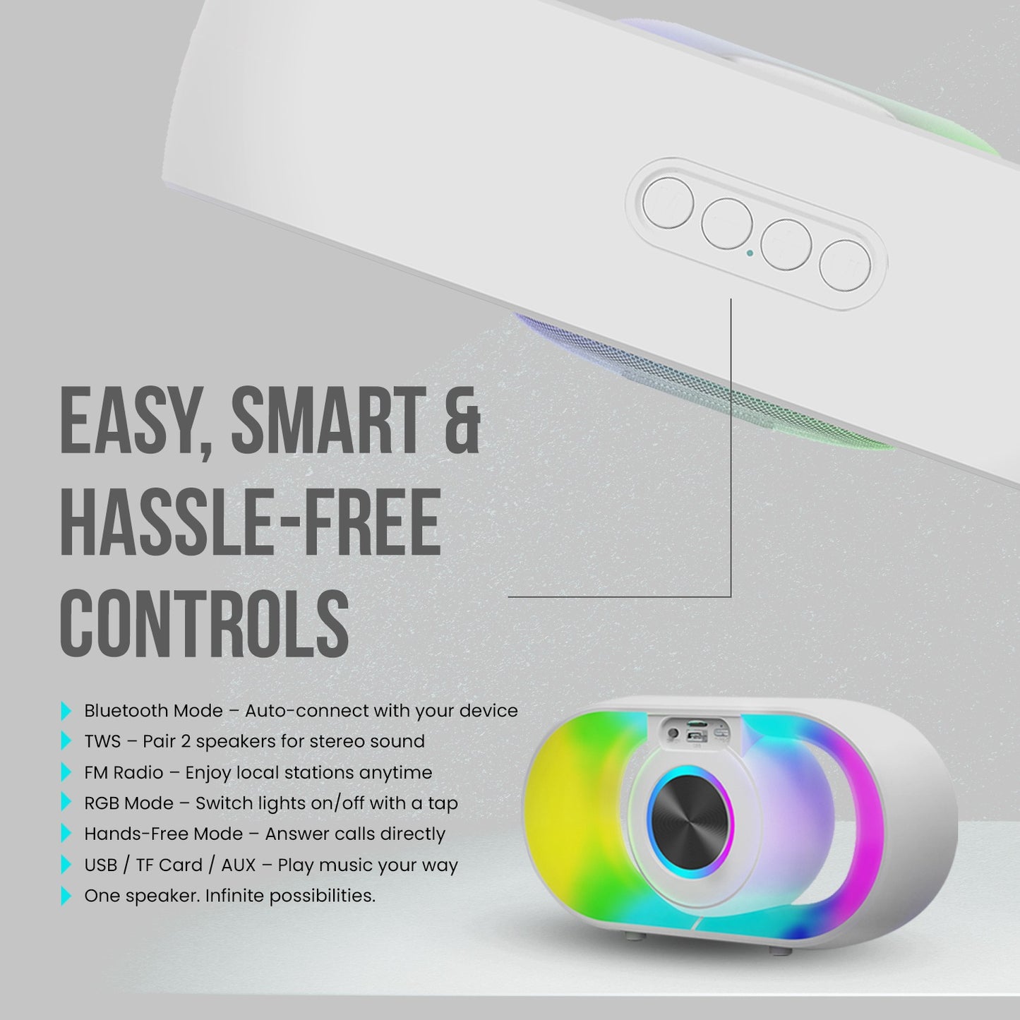 GRODD Rock 307 - Wireless Portable RGB Bluetooth Speaker