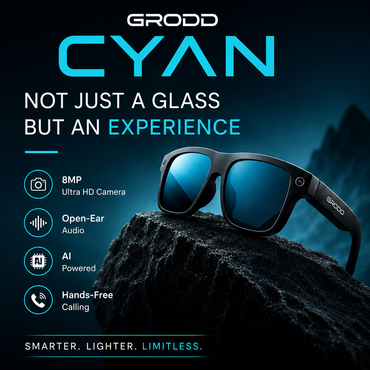 Grodd Cyan V03 AI Smart Glasses with 8MP Camera, ChatGPT & Voice Translation