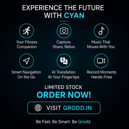Grodd Cyan V03 AI Smart Glasses with 8MP Camera, ChatGPT & Voice Translation